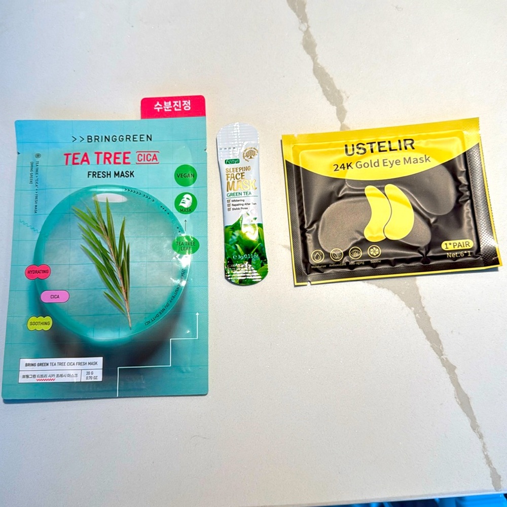 24 Gold Eye Mask, Green Tea Sleeping Face Mask, & Tea Tree Fresh Mask Bundle